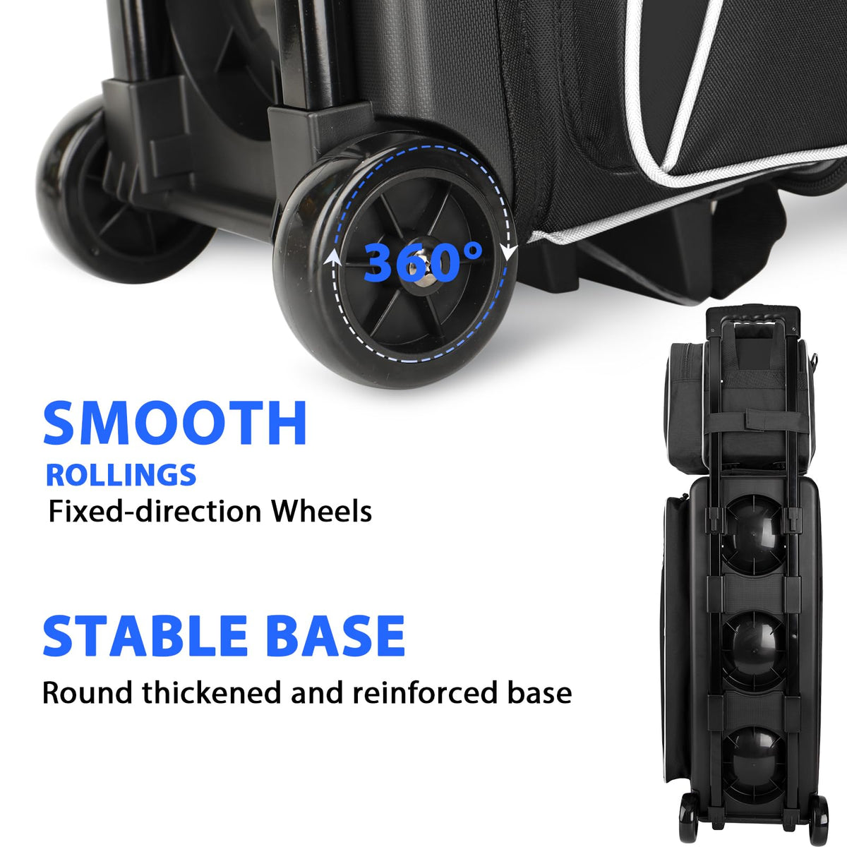 Goloni 3 Ball Bowling Bag with Wheels, Rolling Bowling Roller Bag with Retractable Handle for Balls & Bowling Accessories