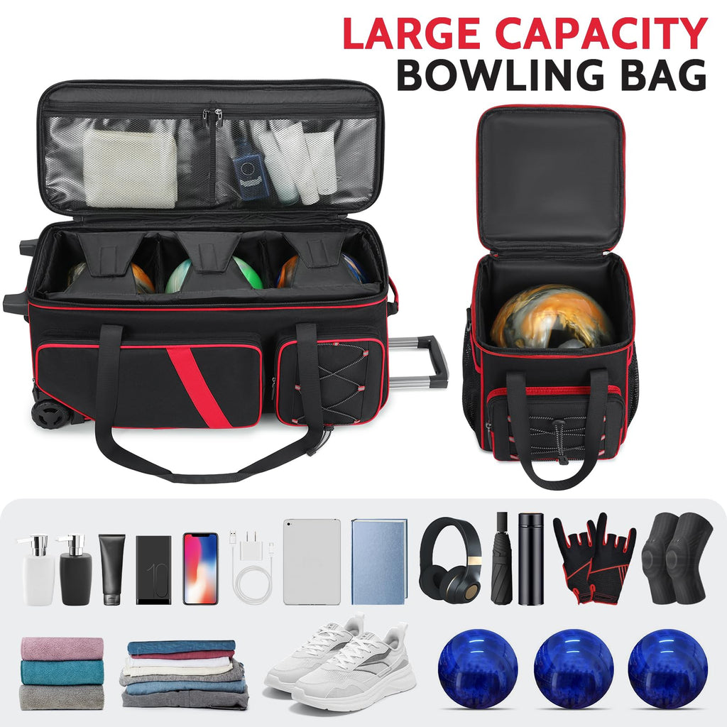 3-4 Ball Bowling Bag with Wheels, Bowling Roller with Add-on Tote Set