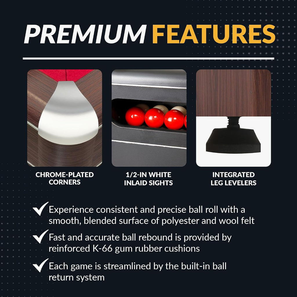 Hathaway Renegade II 54-in Bumper Pool Table for Game Room â 3 in 1 Game Table with Reversible Top & Ball Return System â Includes Cues, Balls, Chalk, Brush & Cards â Red Felt with Walnut Finish