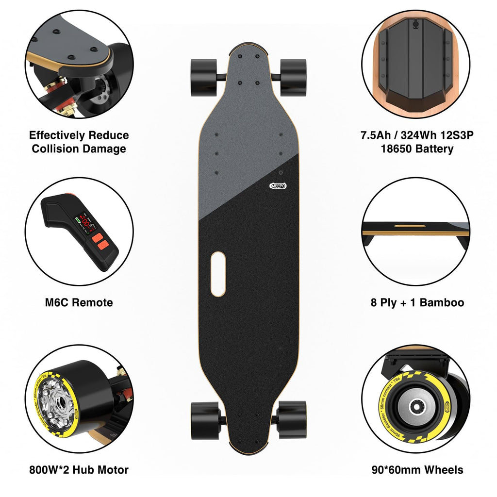 MEEPO Campus V3 Series/Envy Electric Skateboard with Remote, Top Speed Up to 29 Mph, 4 Speed Smooth Braking, Easy Carry Handle Design, Suitable for Adults & Teens