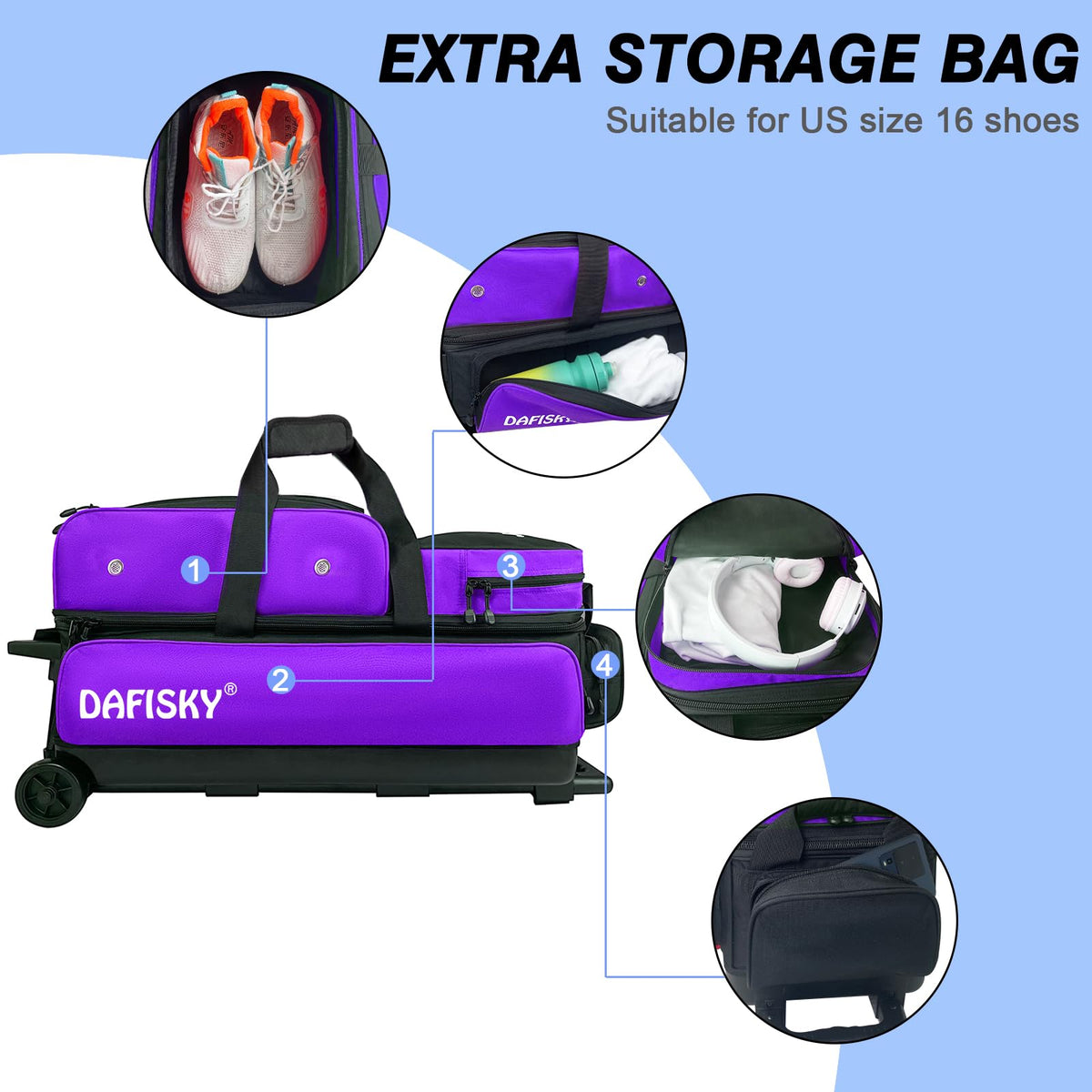 DAFISKY 3 Ball Bowling Bags, Roller Bowling Bag with Retractable Handle