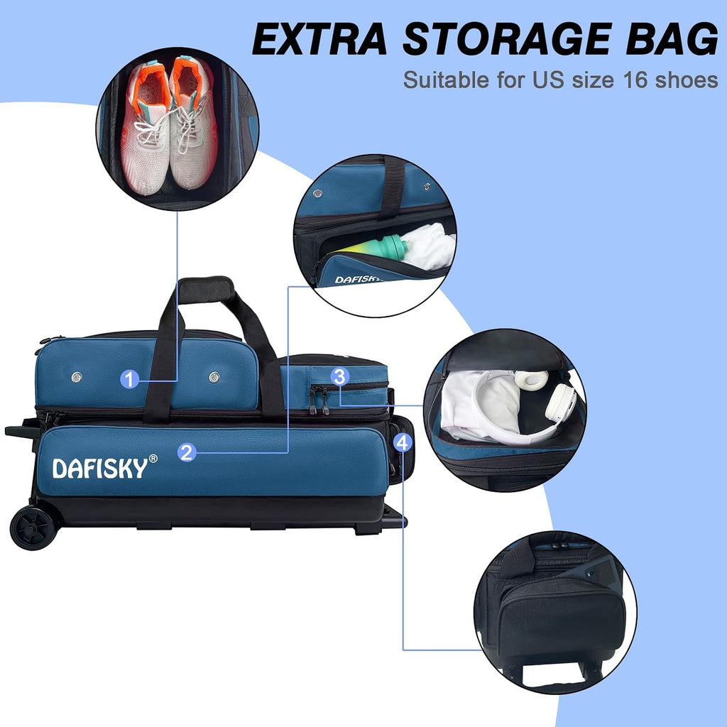 DAFISKY 3 Ball Bowling Bags, Roller Bowling Bag with Retractable Handle
