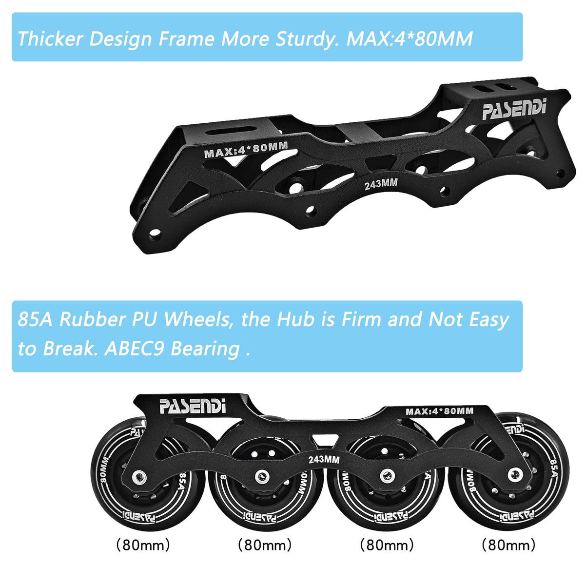 Professional 4X80Mm Wheels Inline Skates,Outdoor Fitness Single Row Skates for Adult Women Men,Removable and Washable Split Inner Boots, Black Adult Male.