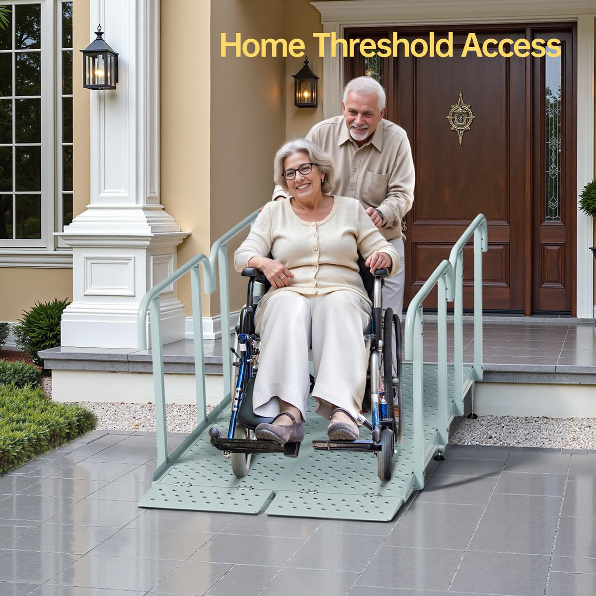 RDCMKL Wheelchair Ramp with Handrails, 3-10" Rise, Non-Slip, Carbon Steel