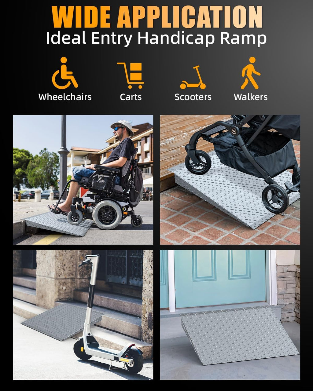 VNN Door Threshold Ramp, Threshold Ramps for Doorways, Ideal Entry Handicap Ramp for Elderly Wheelchairs, Carts, Scooters and Walkers, 27.6" L * 37.4" W Door Ramp (Alloy Iron, 800LBS)