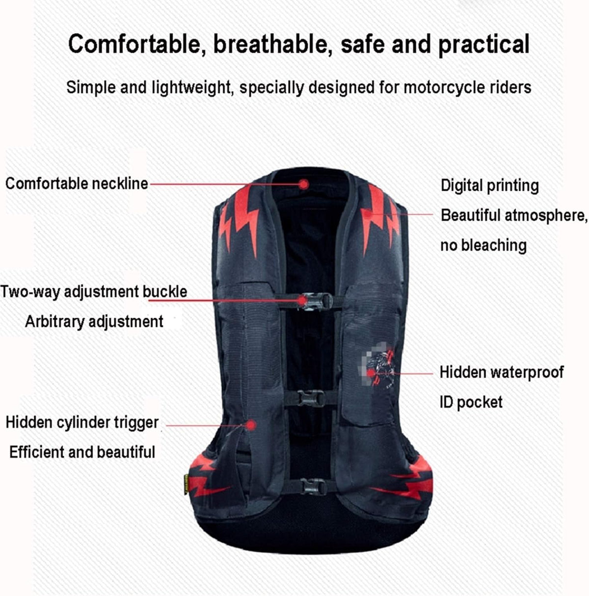 Cycling Airbag Vest Motorcycle Anti-fall Vest Detachable Slow Rebound CE Back Protector With Waterproof Pocket Suitable For Outdoor Motorcycle, Bicycle Riding, Horse Riding And Other Sports