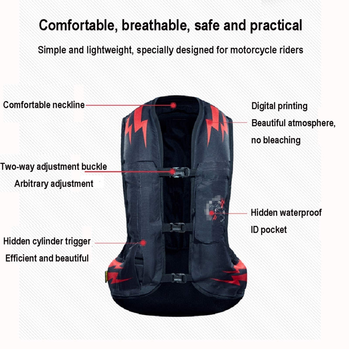 Cycling Airbag Vest Motorcycle Anti-fall Vest Detachable Slow Rebound CE Back Protector With Waterproof Pocket Suitable For Outdoor Motorcycle, Bicycle Riding, Horse Riding And Other Sports