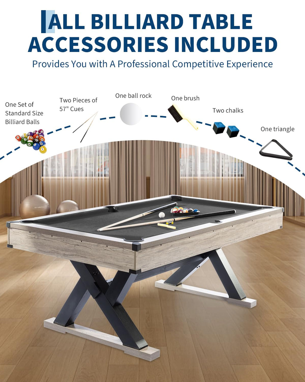 Garvee 7 FT Pool Table, Metal K-Leg Billiard Table