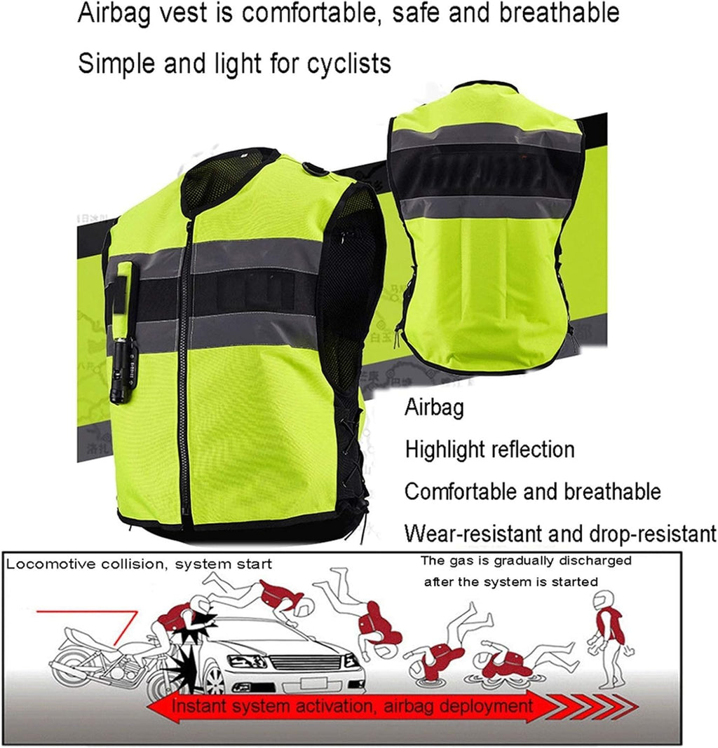 Inflatable Clothing Anti-Fall Vest Airbag Vest The Mechanic Triggers The Airbag in 0.15-0.3 Seconds Reflective Surface at The Front and Back Suitable for Motorcycle Riding, Black