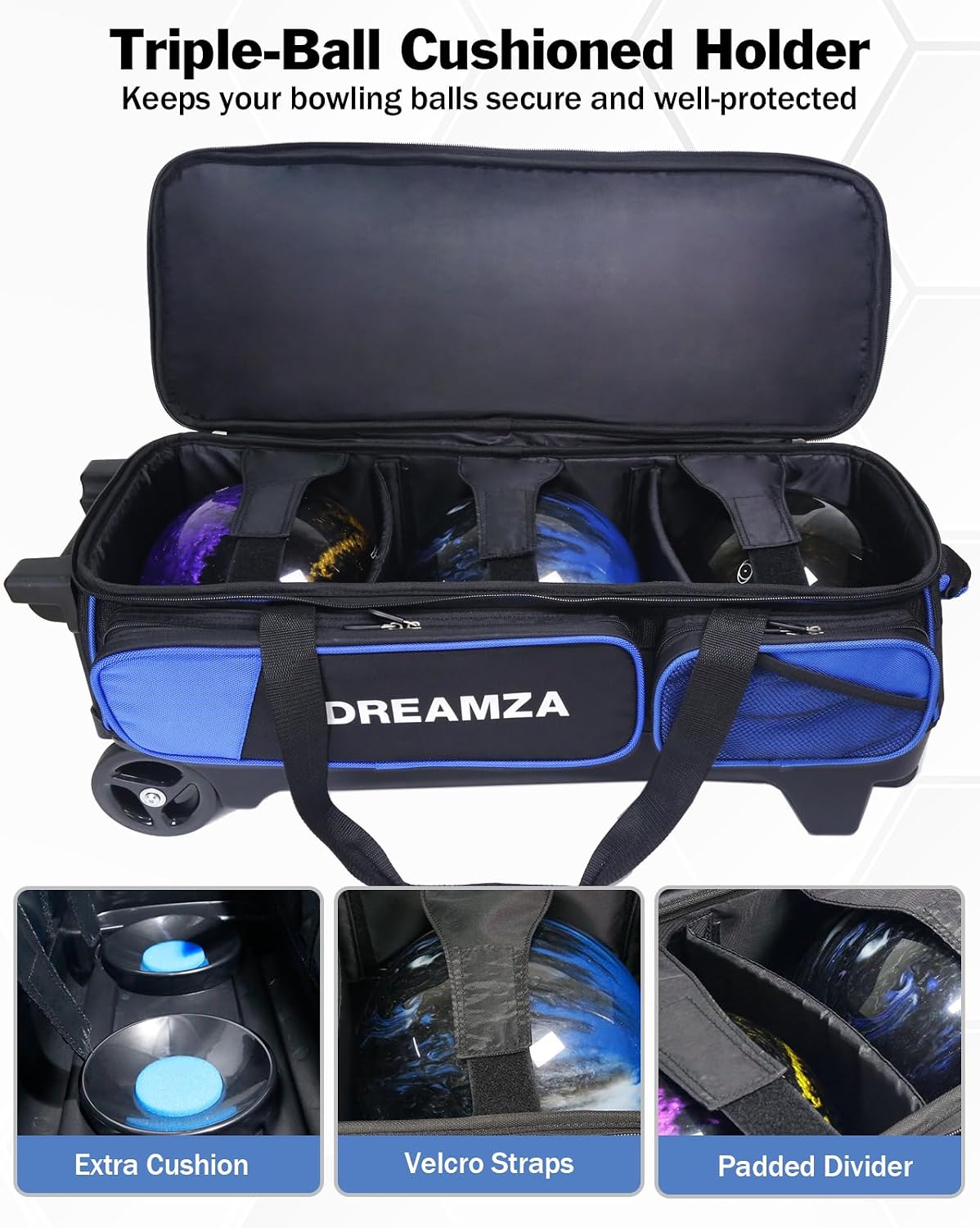 Premium 3 Ball Roller Bowling Bag with Wheels, Large Shoes Pocket
