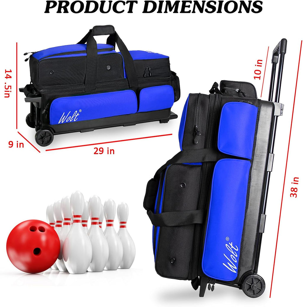 WOLT 3 Ball Bowling Bags with Wheels,Retractable Handle Extends to 38ââ