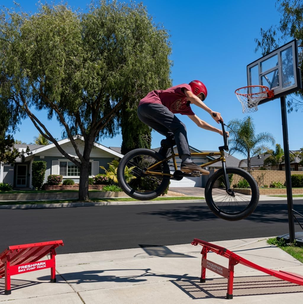 Freshpark Portable BMX Jump Ramp for Bikes & RC Portable & Foldable Design â Backyard Jump Ramp â Weatherproof & Dependable Surface â 47 x 24 x 16 in