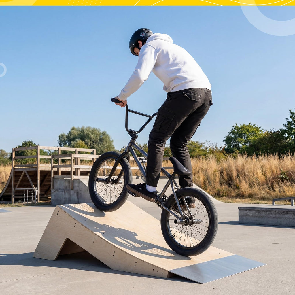 AceOrbit Quarter Pipe Skate Ramp, Beginners Wood Skateboard Bike Ramp for Home Professional Use, Gifts for Skateboarders, Works with BMX, Scooters & Inline Skates