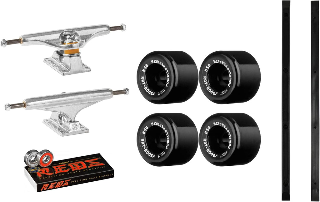 Independent Skateboard Trucks Package Old School Kit with Powell Rat Bones 60mm Black Wheels, Bones Reds Bearings, and Black Rails