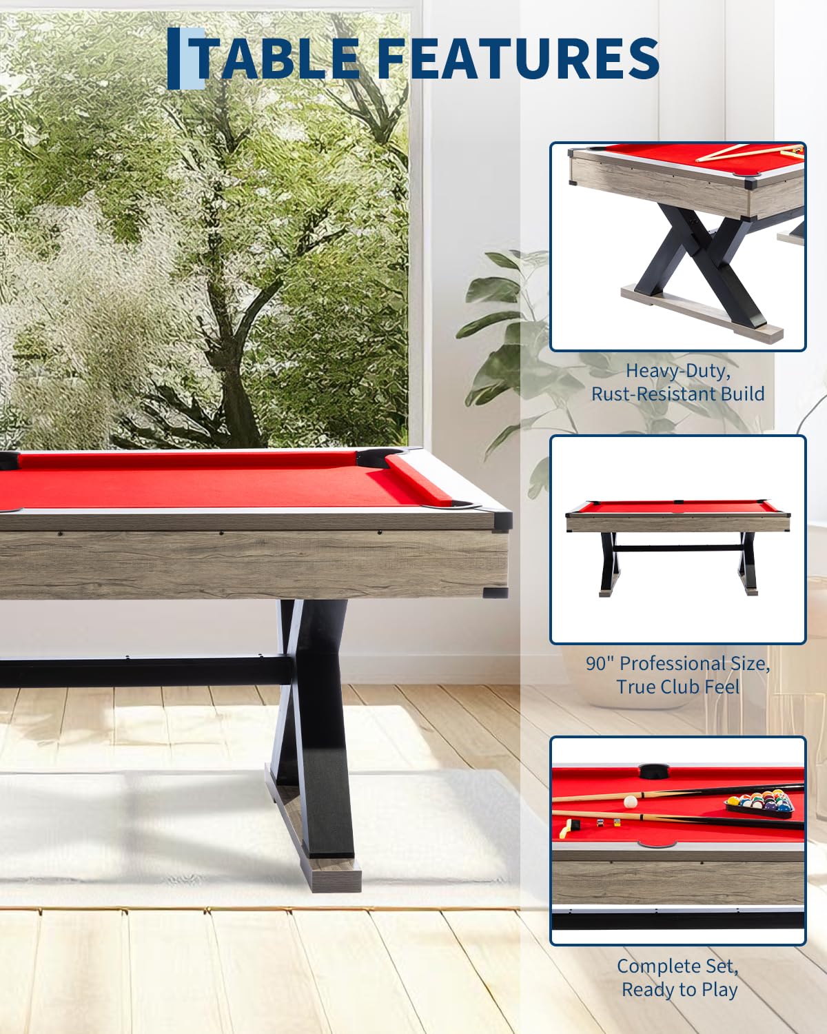 Garvee 7 FT Pool Table, Metal K-Leg Billiard Table