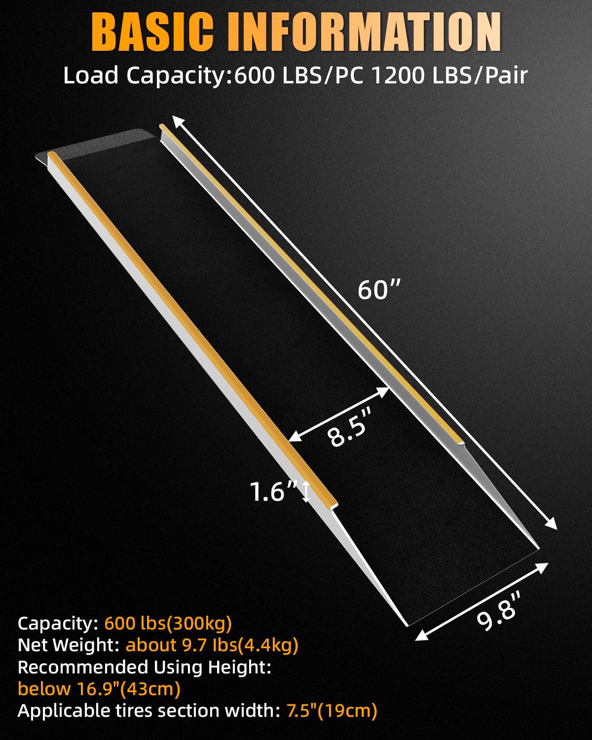 VNN Door Threshold Ramp, Threshold Ramps for Doorways, Ideal Entry Handicap Ramp for Elderly Wheelchairs, Carts, Scooters and Walkers, 27.6" L * 37.4" W Door Ramp (Alloy Iron, 800LBS)