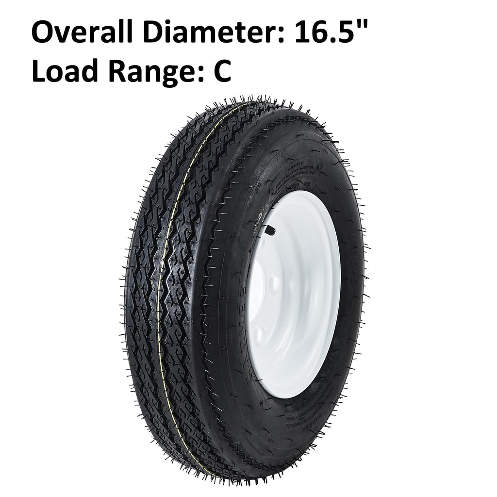 Garvee 2-Pack Trailer Tires On Rim 5.30-12 530-12 530X12, Load Range C, 6PR, 5 Lug 12 In. White Spoke Wheel, 5 On 4.5" Durable Trailer Tire Travel/Camper/Utility/Boat, Set of 2