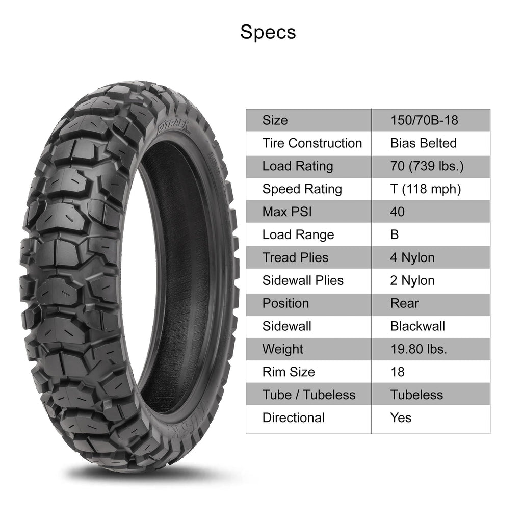 Tusk 2Track Adventure Tire Rear 150/70B-18 (70T) â Dual-Sport Motorcycle Tire, Directional Knobby Tread, Durable Bias Construction, DOT Compliant