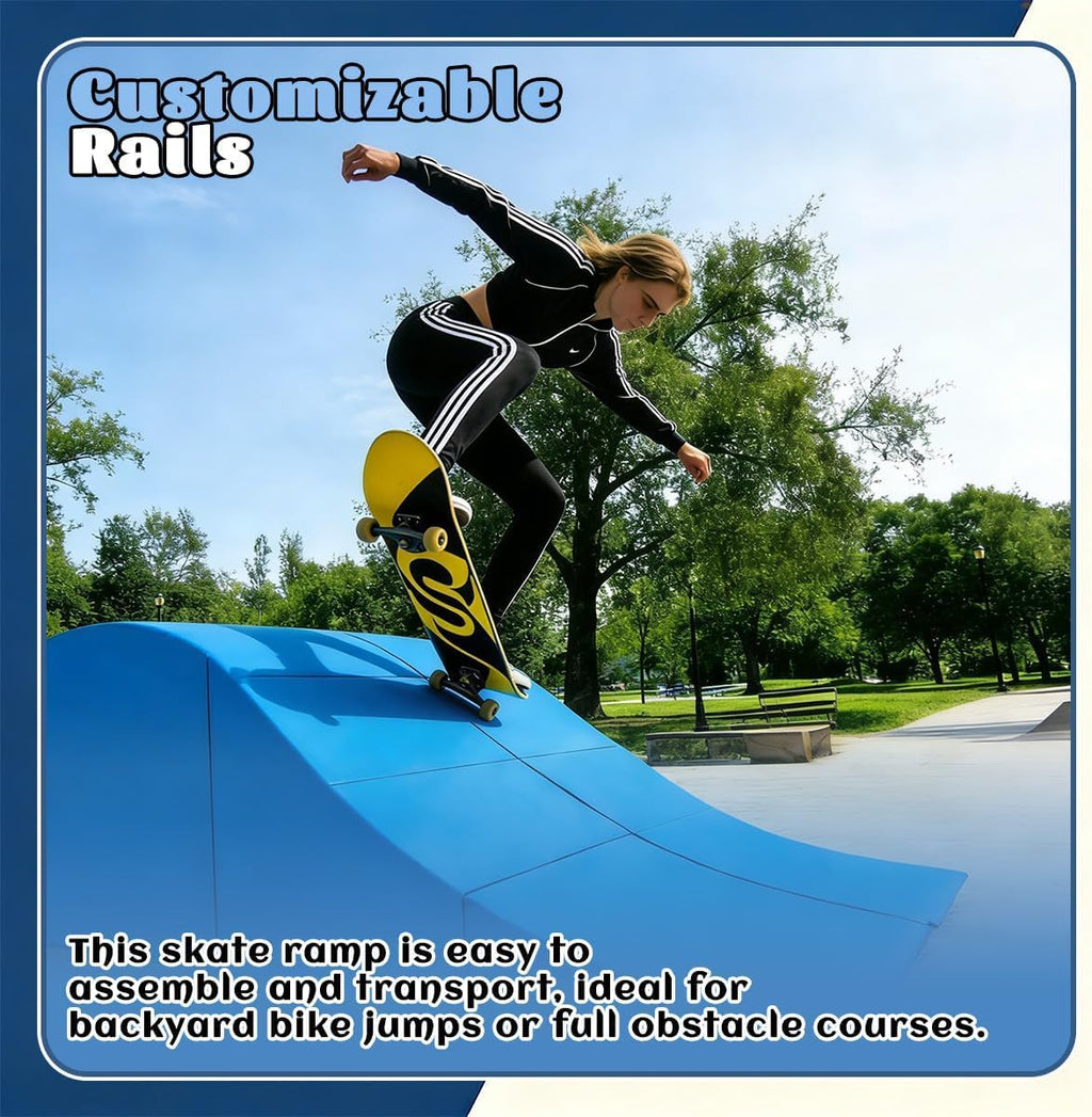 Spliced Skate Ramp Modular Wave Style Skateboard Ramp Bike Ramp Bike Scooter Skates Easy Assembly Capacity 330Lbs.