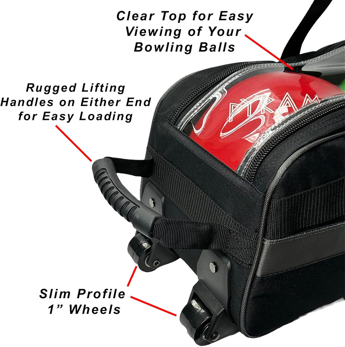Pyramid Path Slim Triple Tote Roller Bowling Bag (No Shoe Pocket) With Large Side Accessory Pockets - Lightweight and Designed for Travel