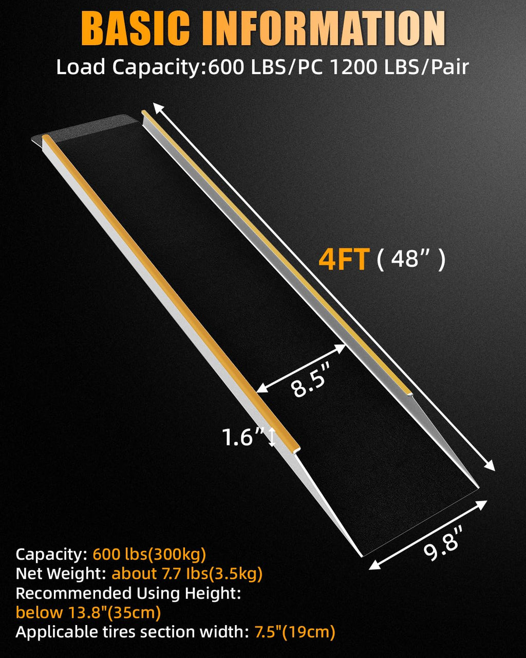 VNN Door Threshold Ramp, Threshold Ramps for Doorways, Ideal Entry Handicap Ramp for Elderly Wheelchairs, Carts, Scooters and Walkers, 27.6" L * 37.4" W Door Ramp (Alloy Iron, 800LBS)