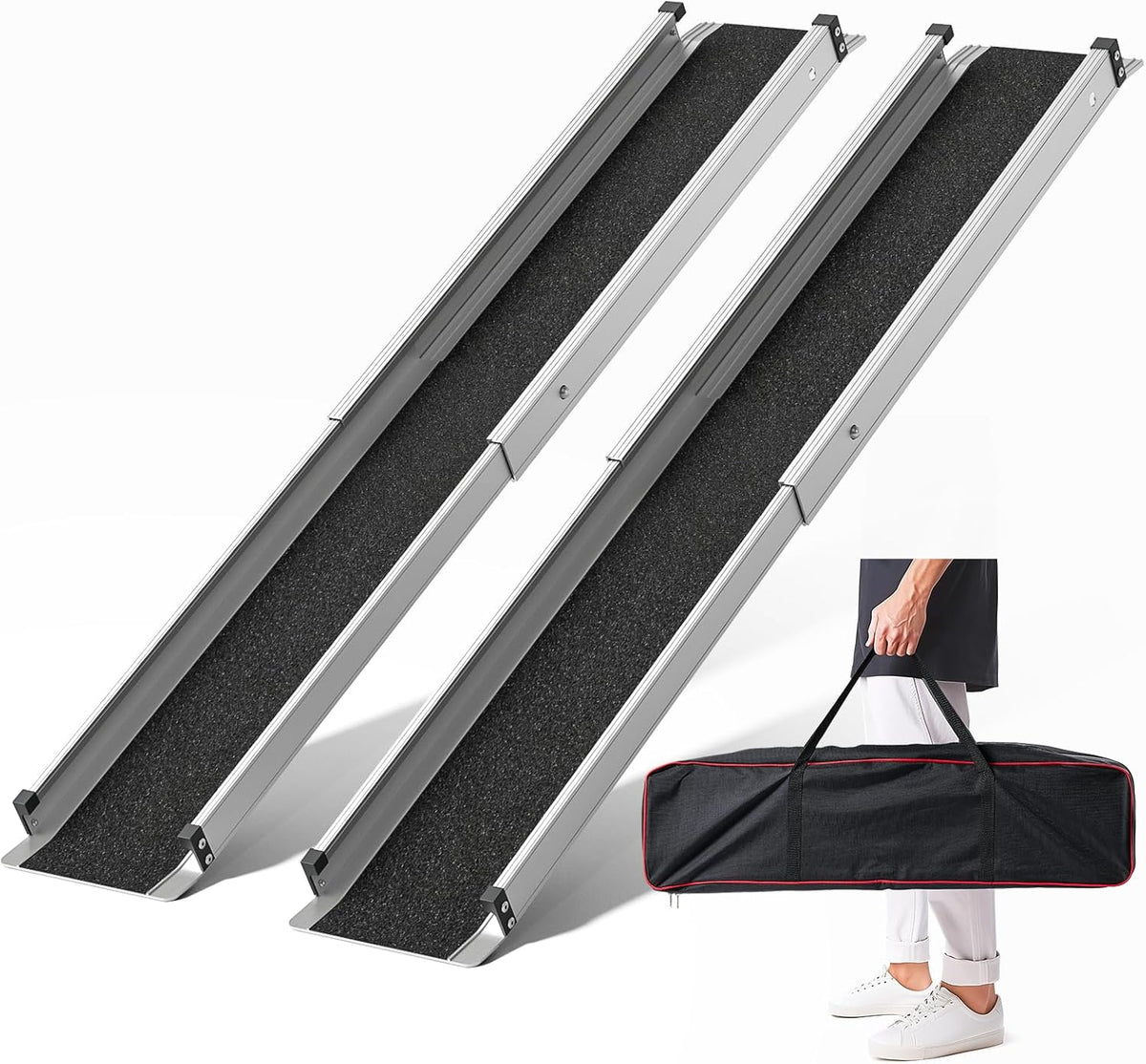6FT Telescoping Aluminum Portable Wheelchair Ramp with Bag, 600LBS
