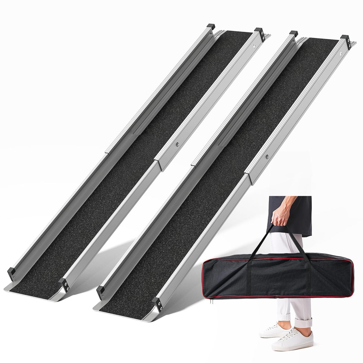 6FT Telescoping Aluminum Portable Wheelchair Ramp with Bag, 600LBS