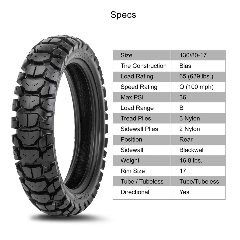 Tusk 2Track Adventure Tire Rear 150/70B-18 (70T) â Dual-Sport Motorcycle Tire, Directional Knobby Tread, Durable Bias Construction, DOT Compliant