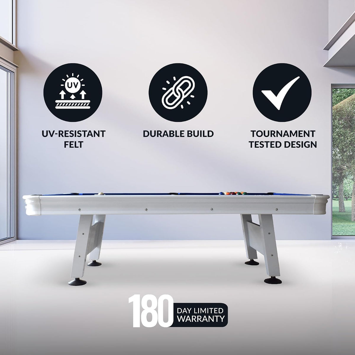 Hathaway Alpine 8-ft Outdoor Pool Table with Aluminum Frame and Waterproof Felt - Includes Accessories, White