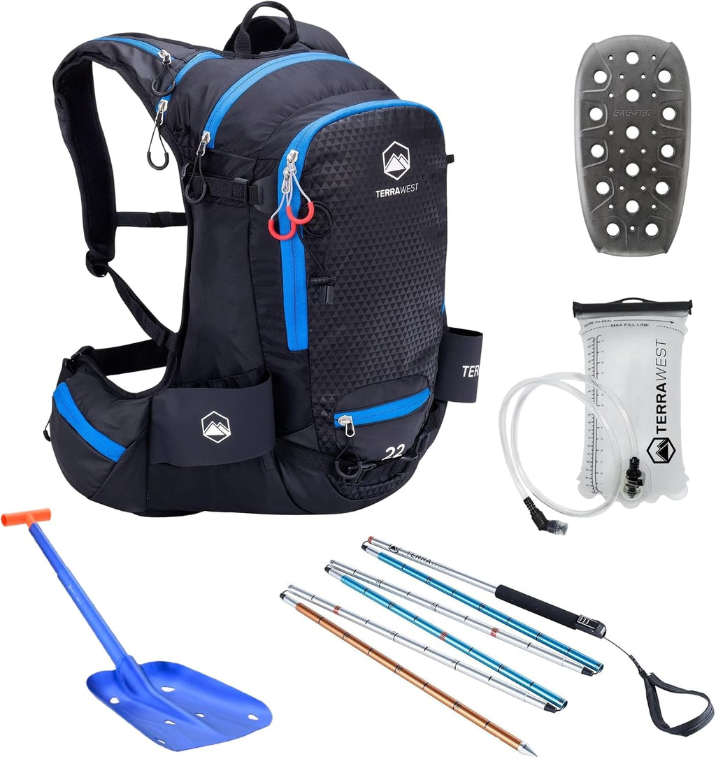 Core Avalanche Kit,Ski Backpack including Recco & Removable Back Protector, Hydration Bladder, Avalanche Shovel, Avalanche Probe, Backcountry Skiing, Snowboarding, Snowmobiling (Black)