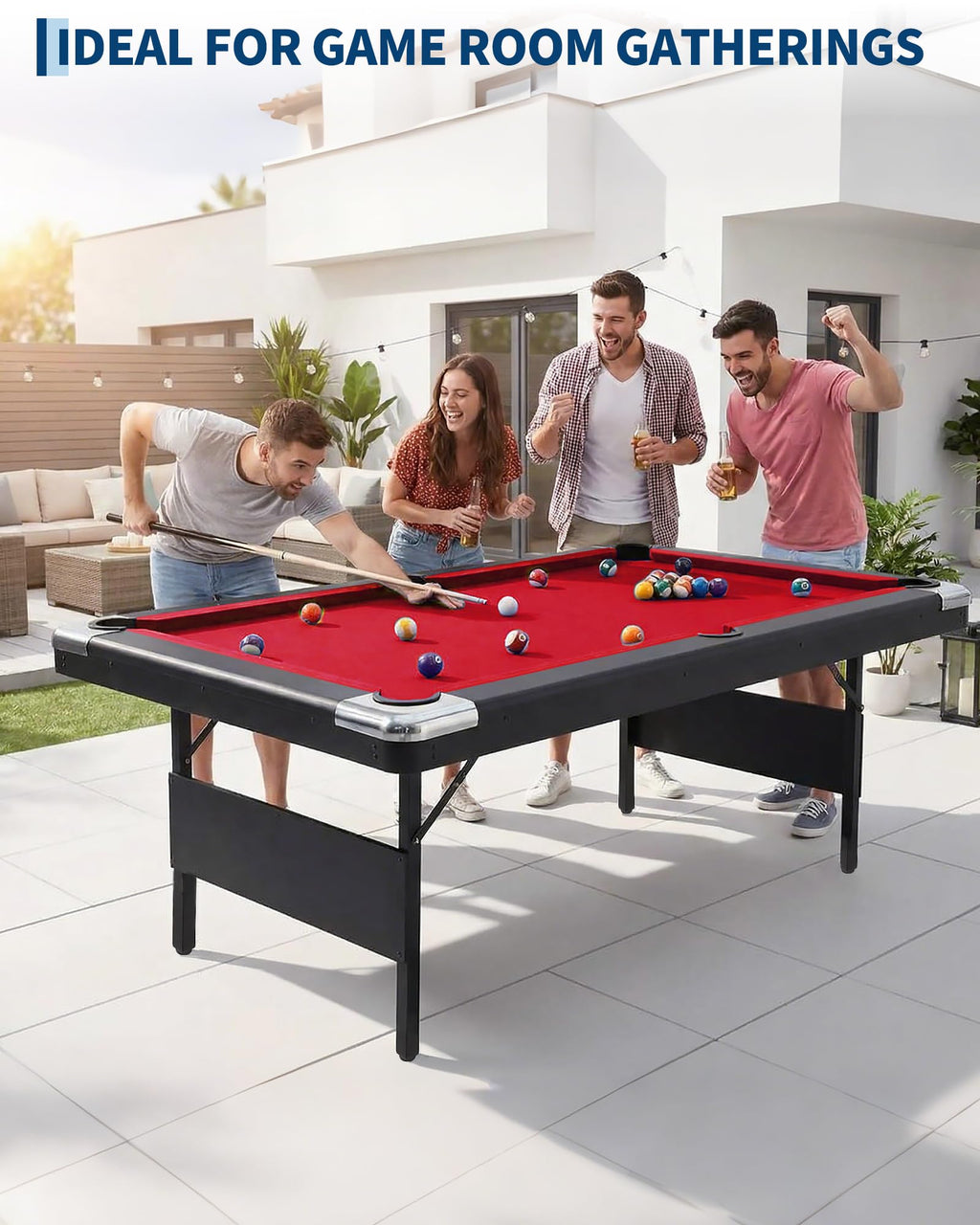 6,7 Foot Foldable Pool Table, Portable Billiards Table for Adults with Full Accessories Set, Mesa De Billar Includes 16 Balls, 2 Cue Sticks, Chalk, Rack & Brush, Game Room Table for Home
