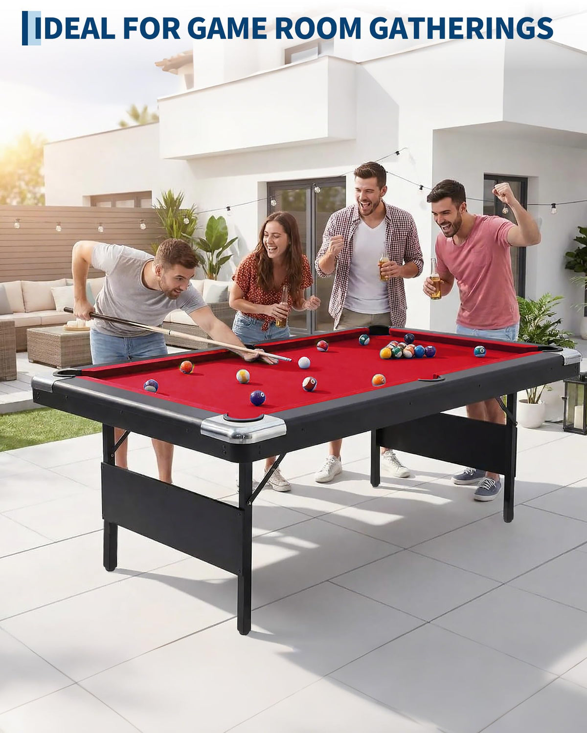 6,7 Foot Foldable Pool Table, Portable Billiards Table for Adults with Full Accessories Set, Mesa De Billar Includes 16 Balls, 2 Cue Sticks, Chalk, Rack & Brush, Game Room Table for Home