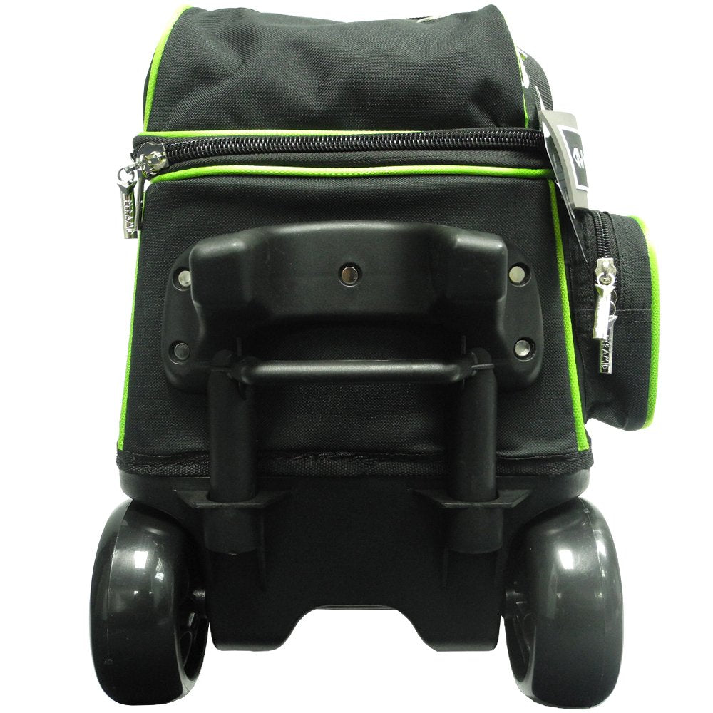 Pyramid Path Premium Deluxe 2 Ball Double Roller Bowling Bag With Large Separate Shoe Compartment (Up To US Mens Size 15) and Oversized Accessory Pocket, Retractable Locking Handle - Extends to 37"