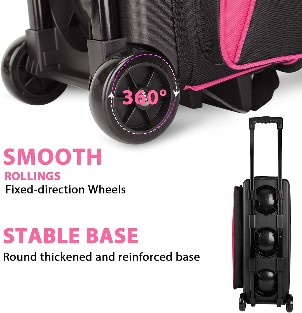 Goloni 3 Ball Bowling Bag with Wheels, Rolling Bowling Roller Bag with Retractable Handle for Balls & Bowling Accessories