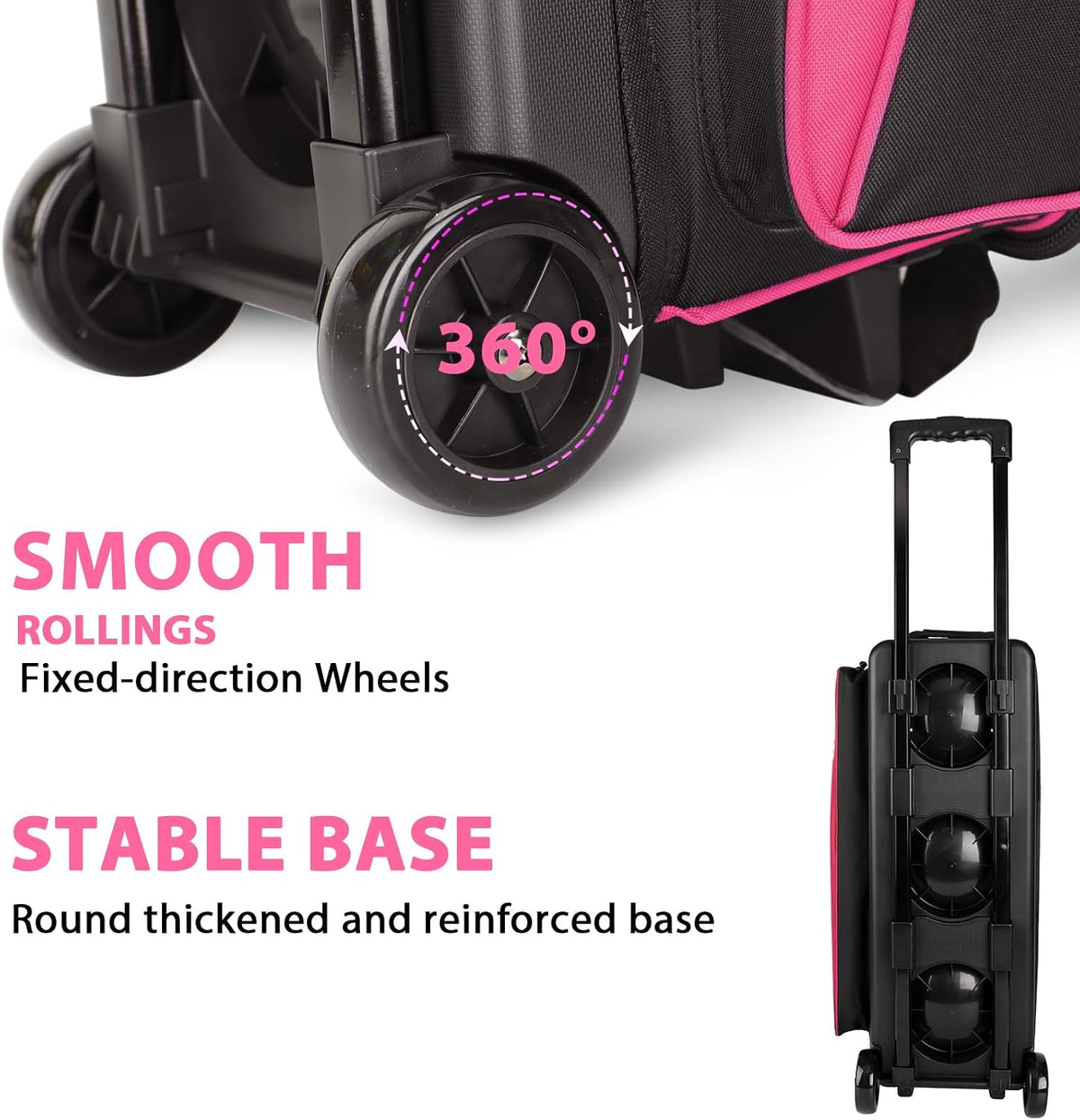 Goloni 3 Ball Bowling Bag with Wheels, Rolling Bowling Roller Bag with Retractable Handle for Balls & Bowling Accessories