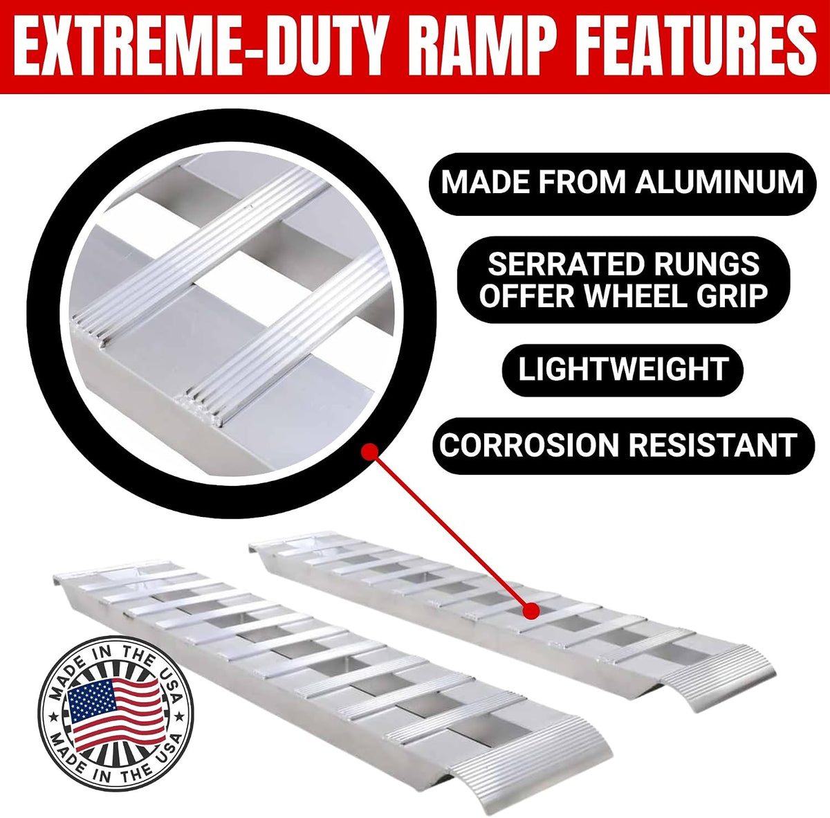 GEN-Y Hitch Extreme Duty Aluminum Loading Ramps - Set of 2, 6 Feet Long x 15 Inches Wide, 10000 LBS Capacity, Hybrid Hook and Plate Ends, Serrated Cross Rungs for Maximum Traction