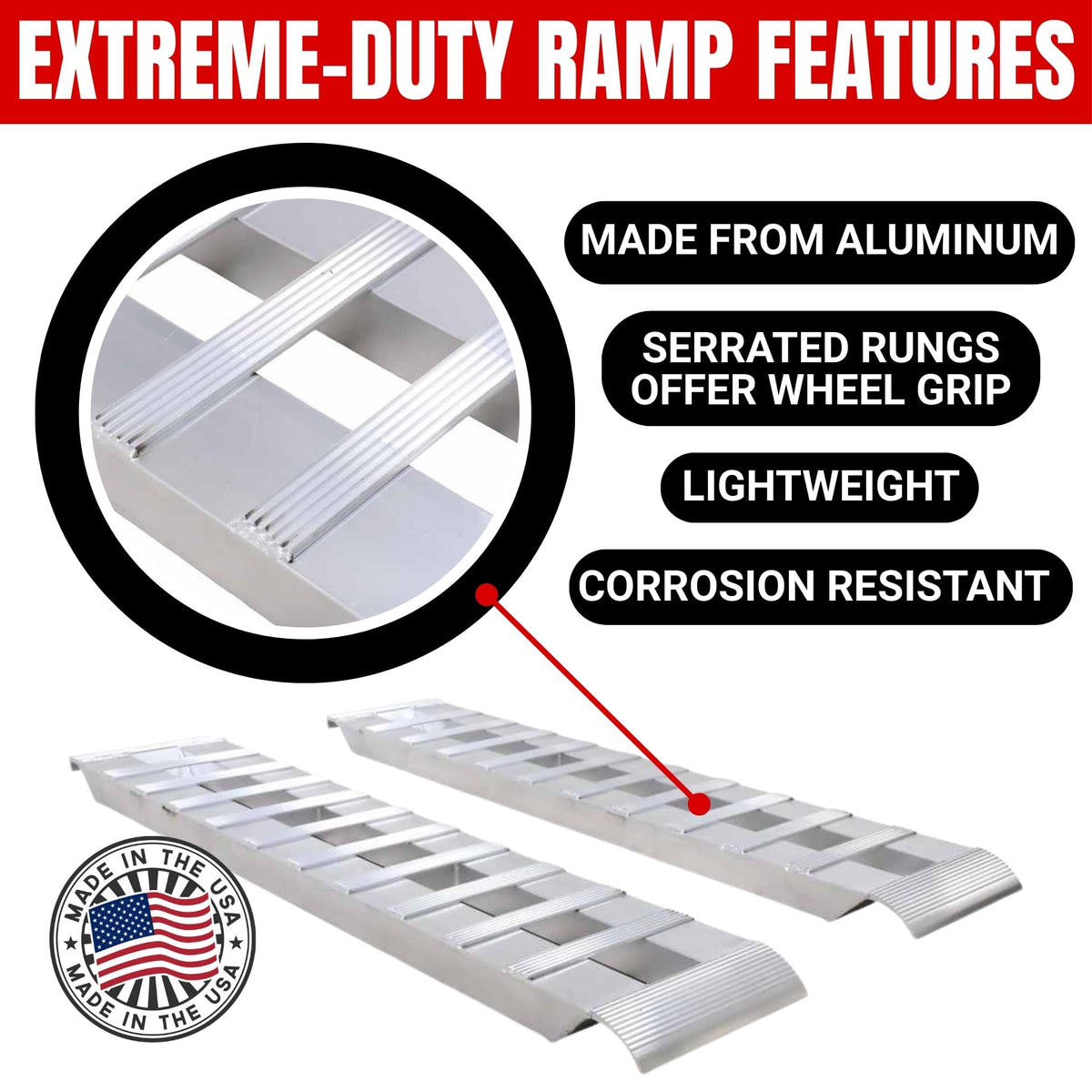 GEN-Y Hitch Extreme Duty Aluminum Loading Ramps - Set of 2, 6 Feet Long x 15 Inches Wide, 10000 LBS Capacity, Hybrid Hook and Plate Ends, Serrated Cross Rungs for Maximum Traction