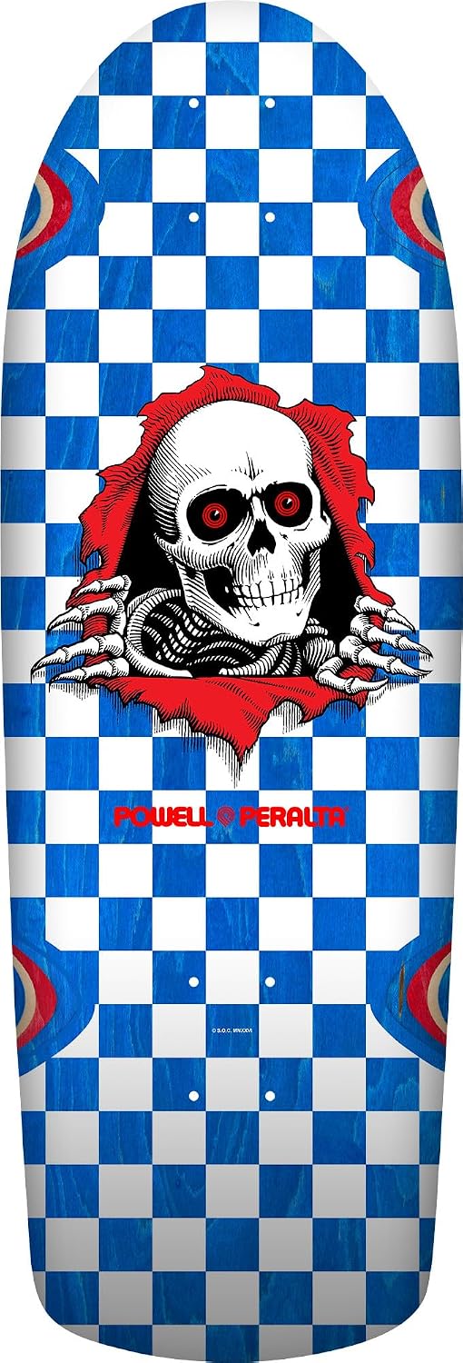 Powell Peralta Ripper Checker Skateboard Deck, Blue Veneer, 10" x 30"