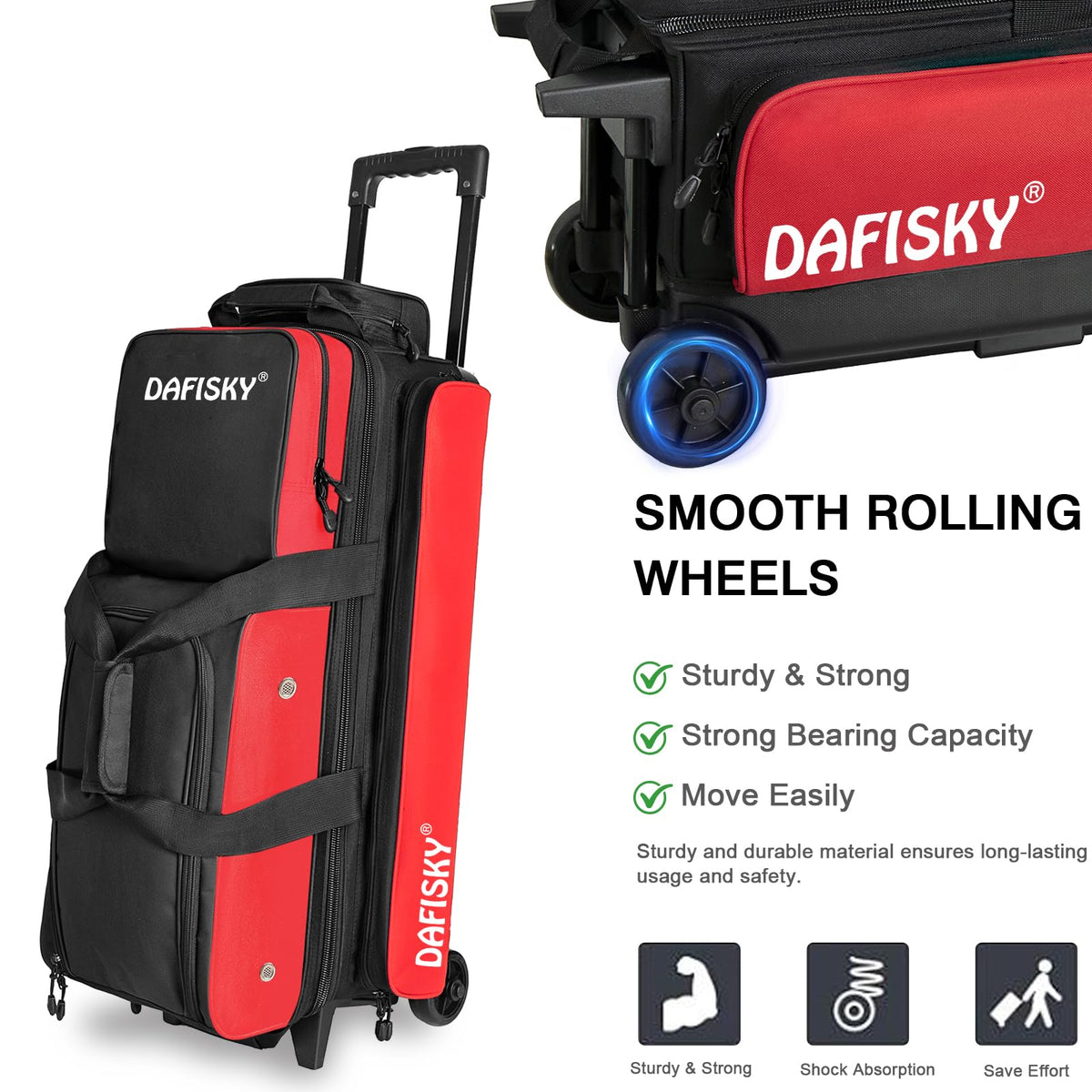 DAFISKY 3 Ball Bowling Bags, Roller Bowling Bag with Retractable Handle