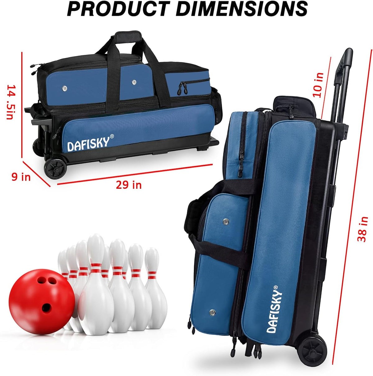 DAFISKY 3 Ball Bowling Bags, Roller Bowling Bag with Retractable Handle