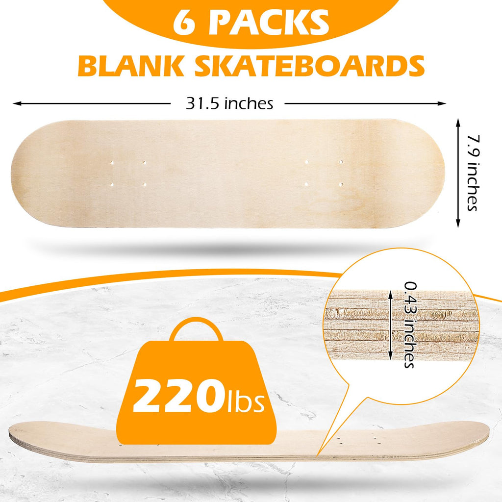 Honoson 12 Pcs Blank Skateboard Decks 32 x 8 Inch Maple Double Tail Deck
