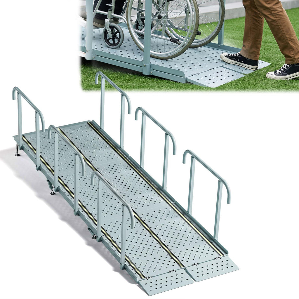 RDCMKL Wheelchair Ramp with Handrails, 3-10" Rise, Non-Slip, Carbon Steel