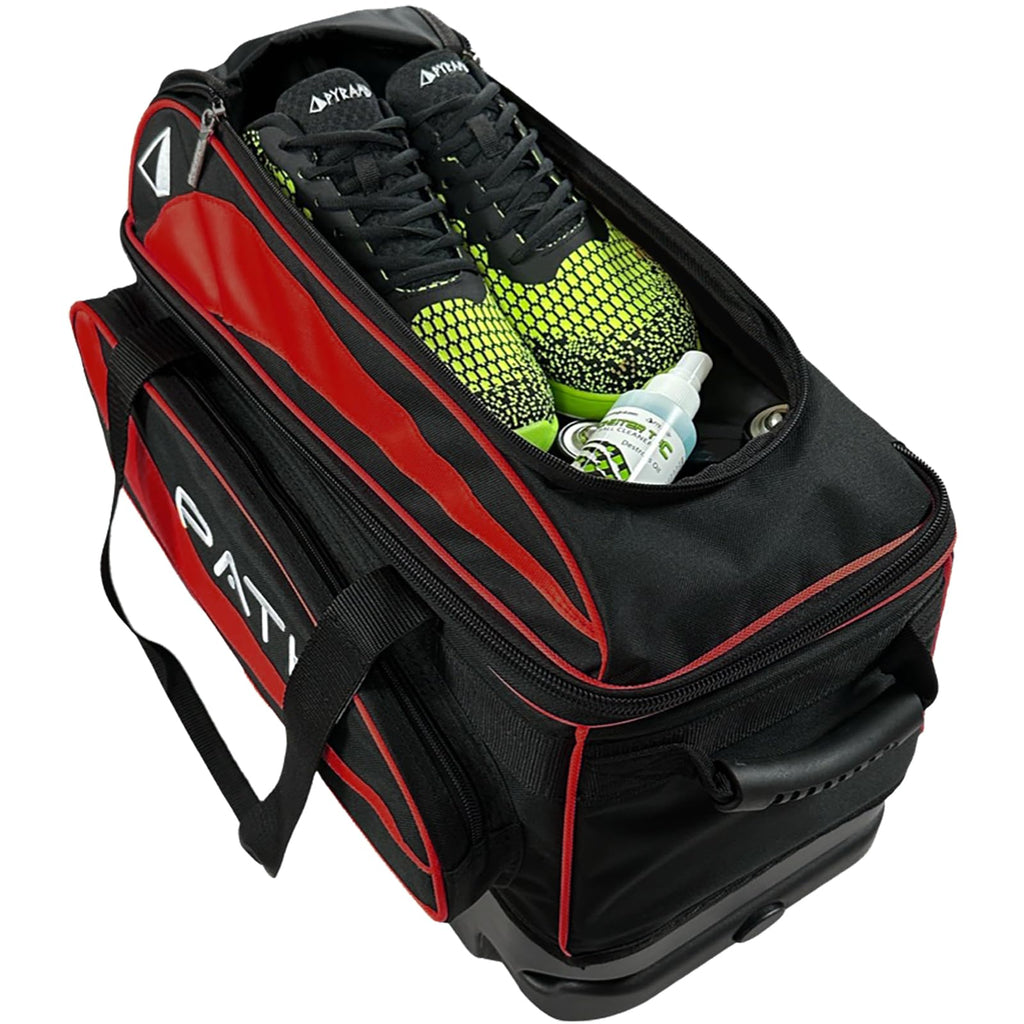 Pyramid Path Premium Deluxe 2 Ball Double Roller Bowling Bag With Large Separate Shoe Compartment (Up To US Mens Size 15) and Oversized Accessory Pocket, Retractable Locking Handle - Extends to 37"