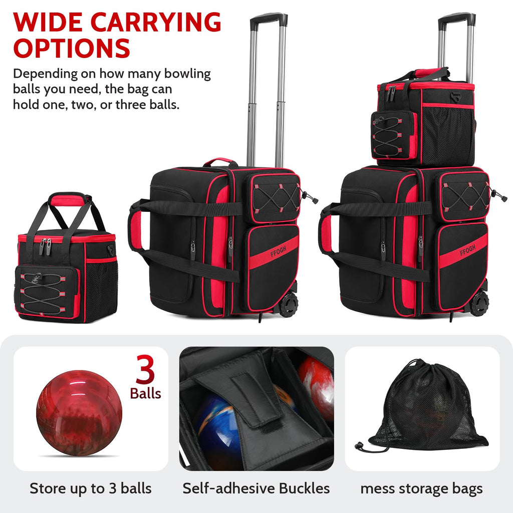 3-4 Ball Bowling Bag with Wheels, Bowling Roller with Add-on Tote Set
