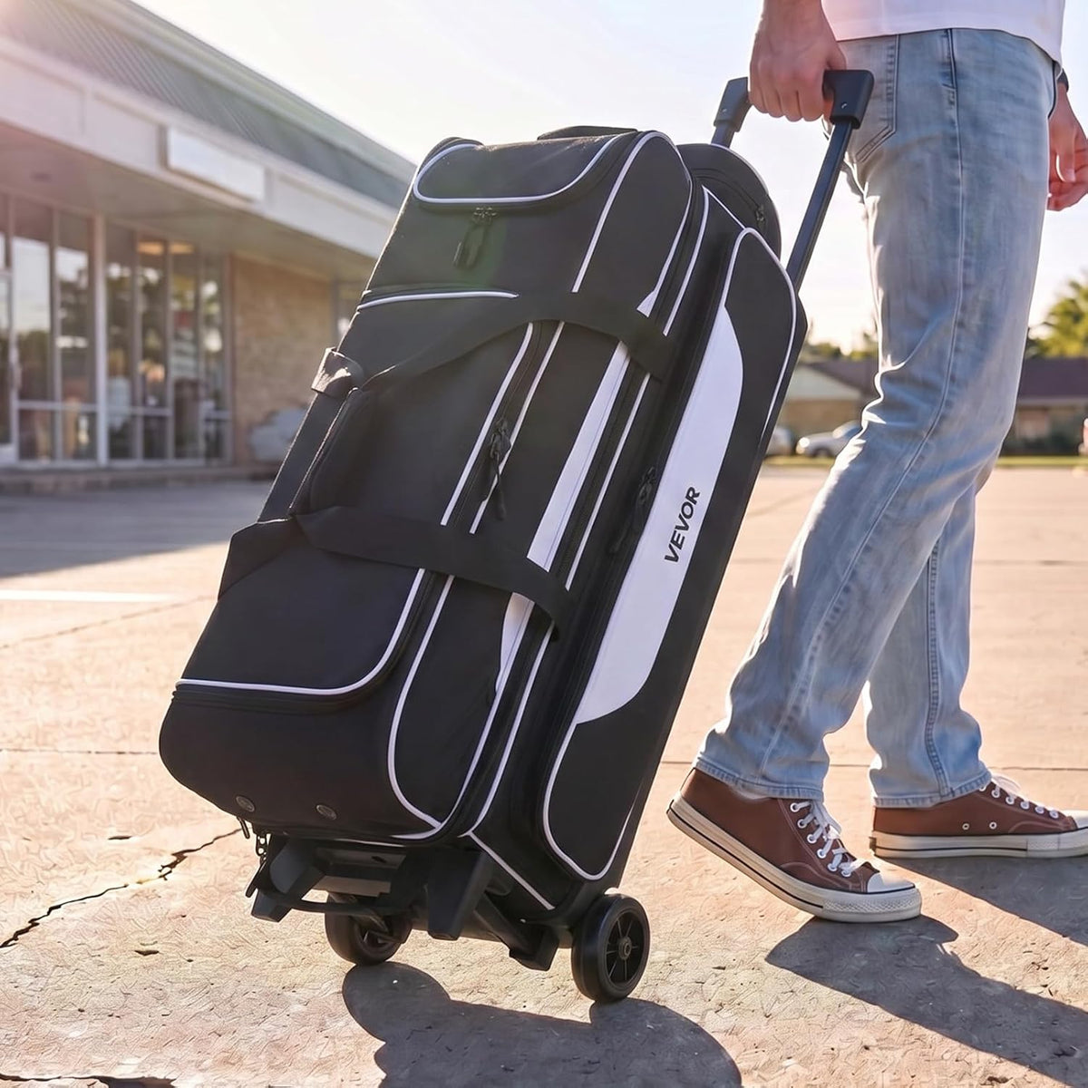 VEVOR 3 Ball Bowling Bag Double Roller Bag with Separate Shoe Compartment