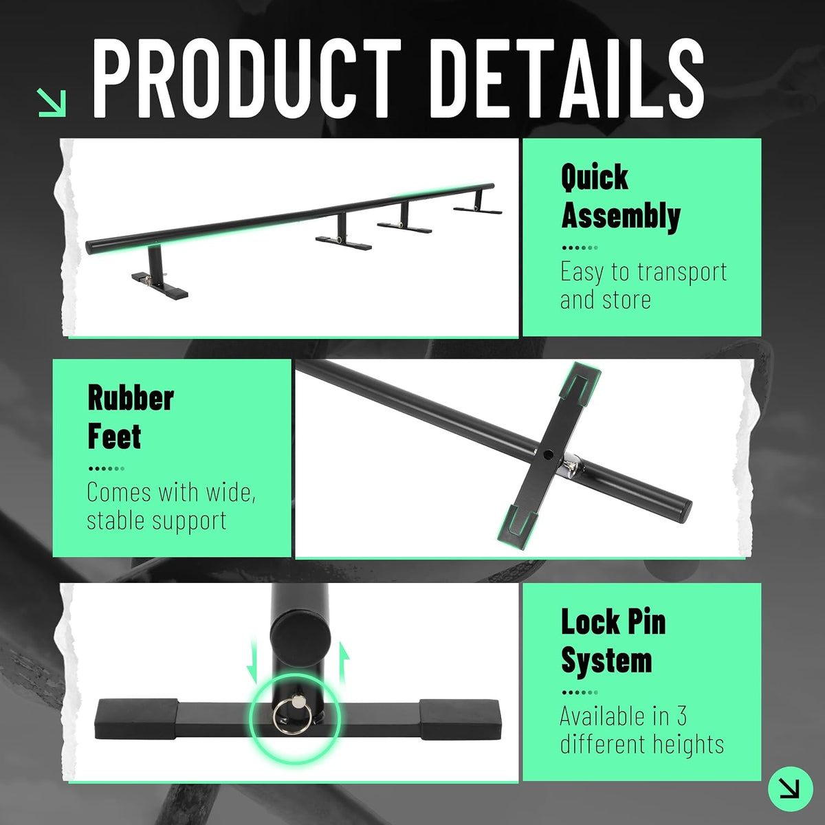 98.8" Round Skate Rail for Skateboards, Scooters & Inline Skates -