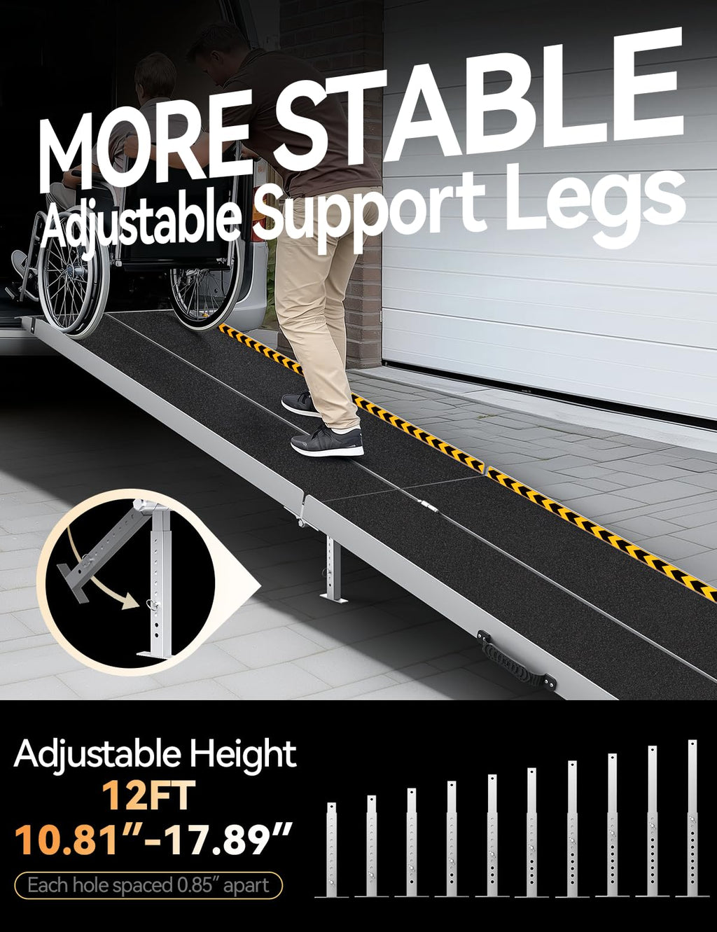 FACHNUO Black Aluminum 3FT Wheelchair Ramp, All-Weather Use, Easy to Clean
