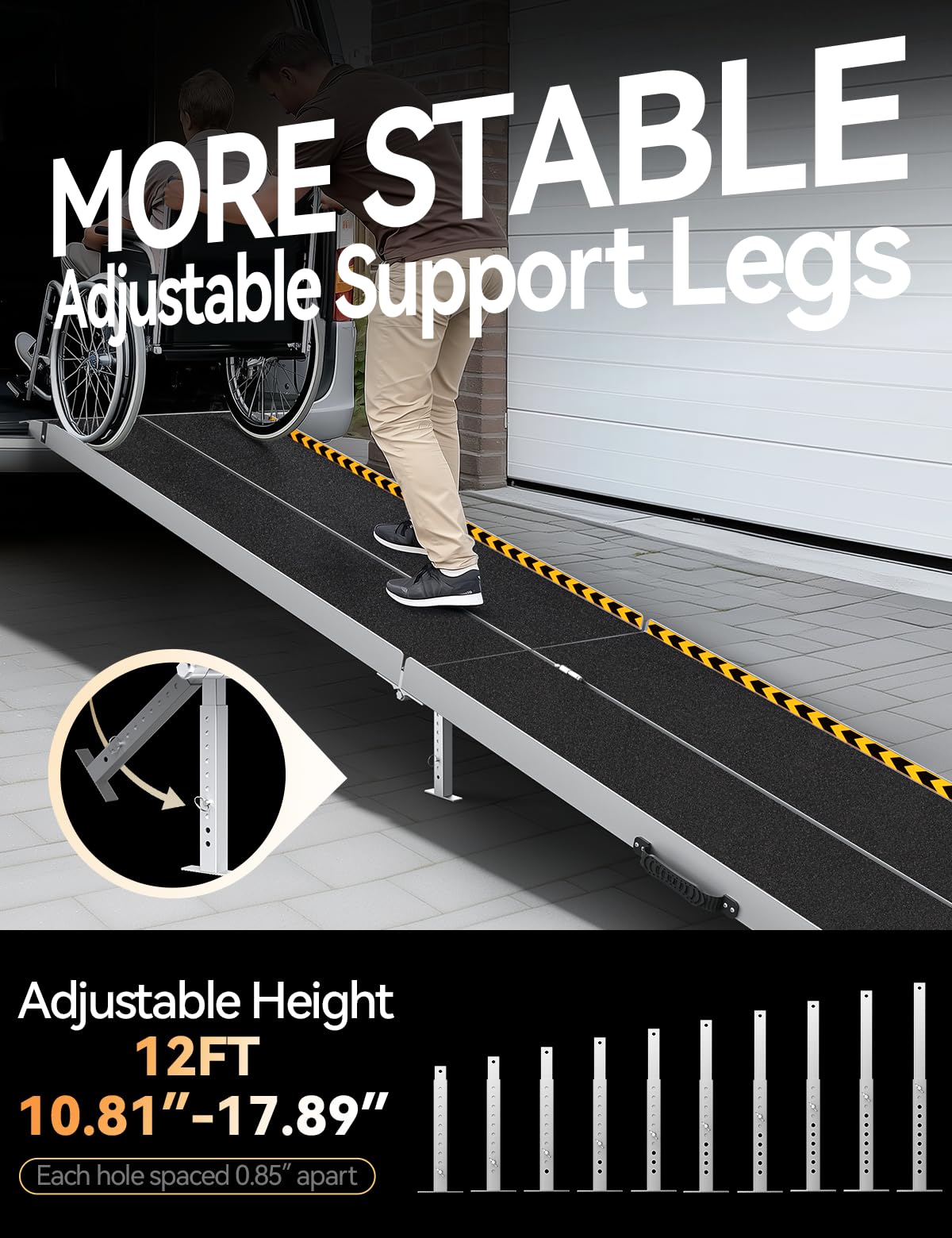 FACHNUO Black Aluminum 3FT Wheelchair Ramp, All-Weather Use, Easy to Clean