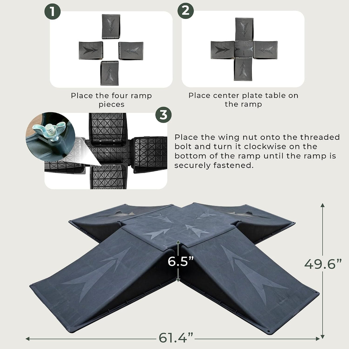 4+1 Mini Skate Ramp Set, Detachable 5-Piece Black PP Modular Ramp Kit with Large Center Plate, 220 lb Capacity, Portable Space-Saving Setup for Skateboard, Scooter, BMX and RC Play