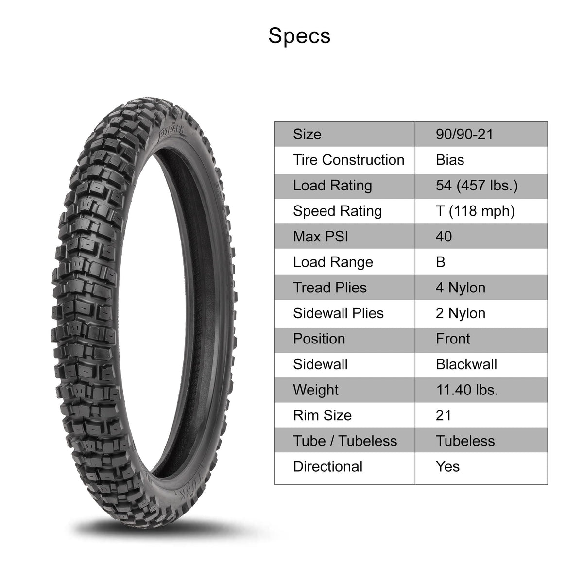 Tusk 2Track Adventure Tire Rear 150/70B-18 (70T) â Dual-Sport Motorcycle Tire, Directional Knobby Tread, Durable Bias Construction, DOT Compliant